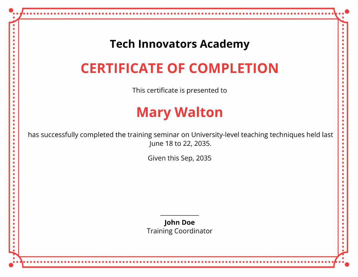 Teaching Training Certificate Sample