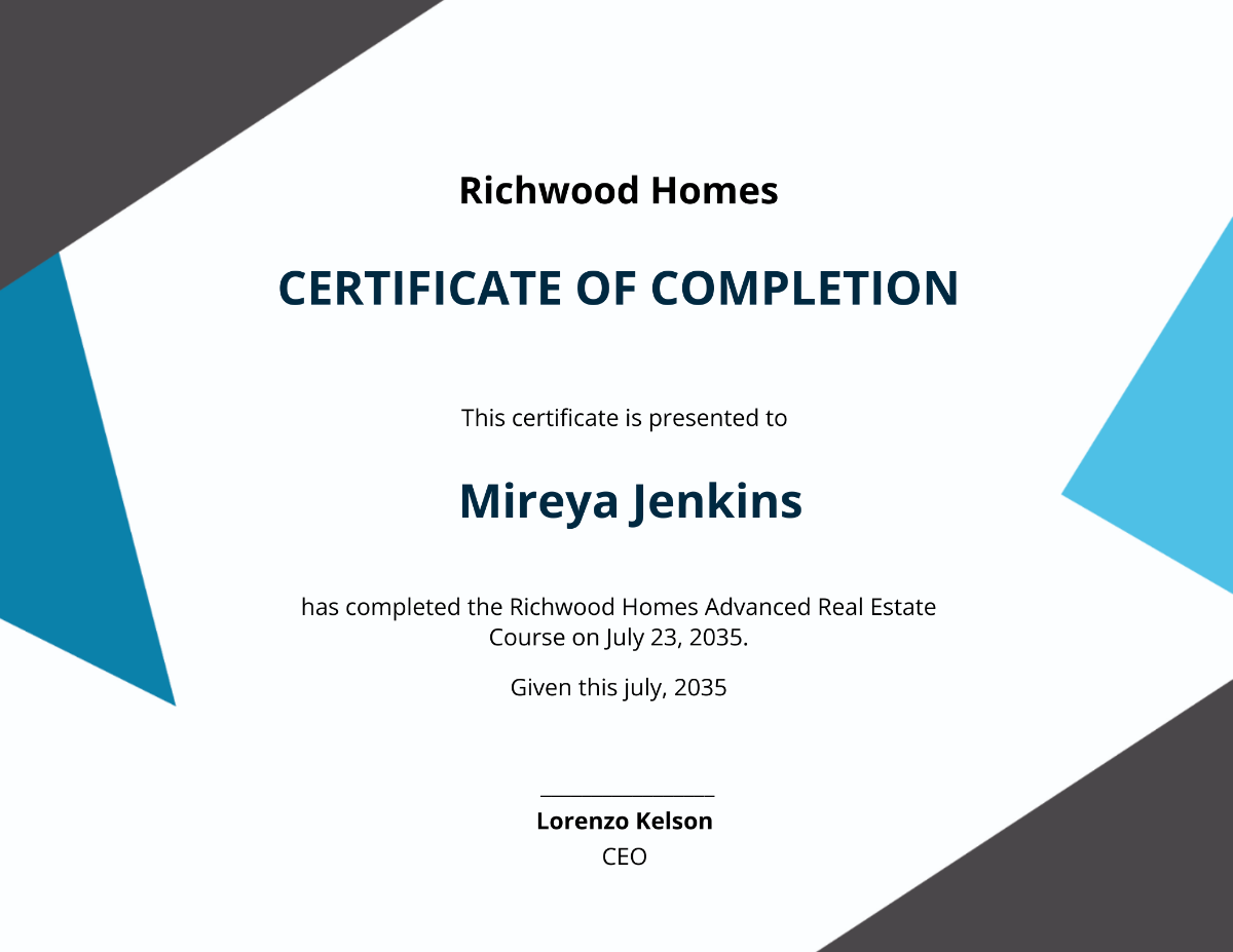 Real Estate Course Certificate Template - Edit Online & Download