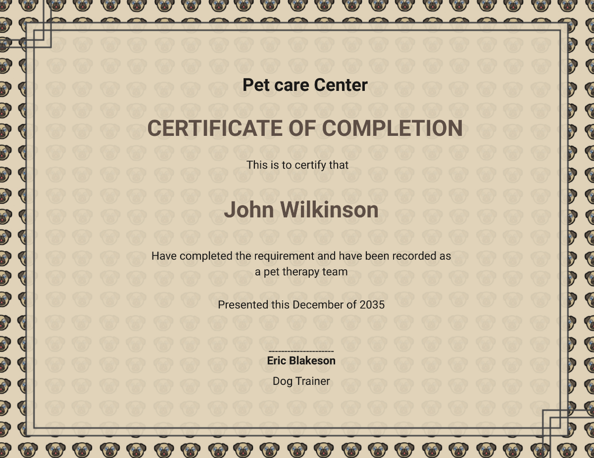 Therapy Dog Certification Template - Edit Online & Download