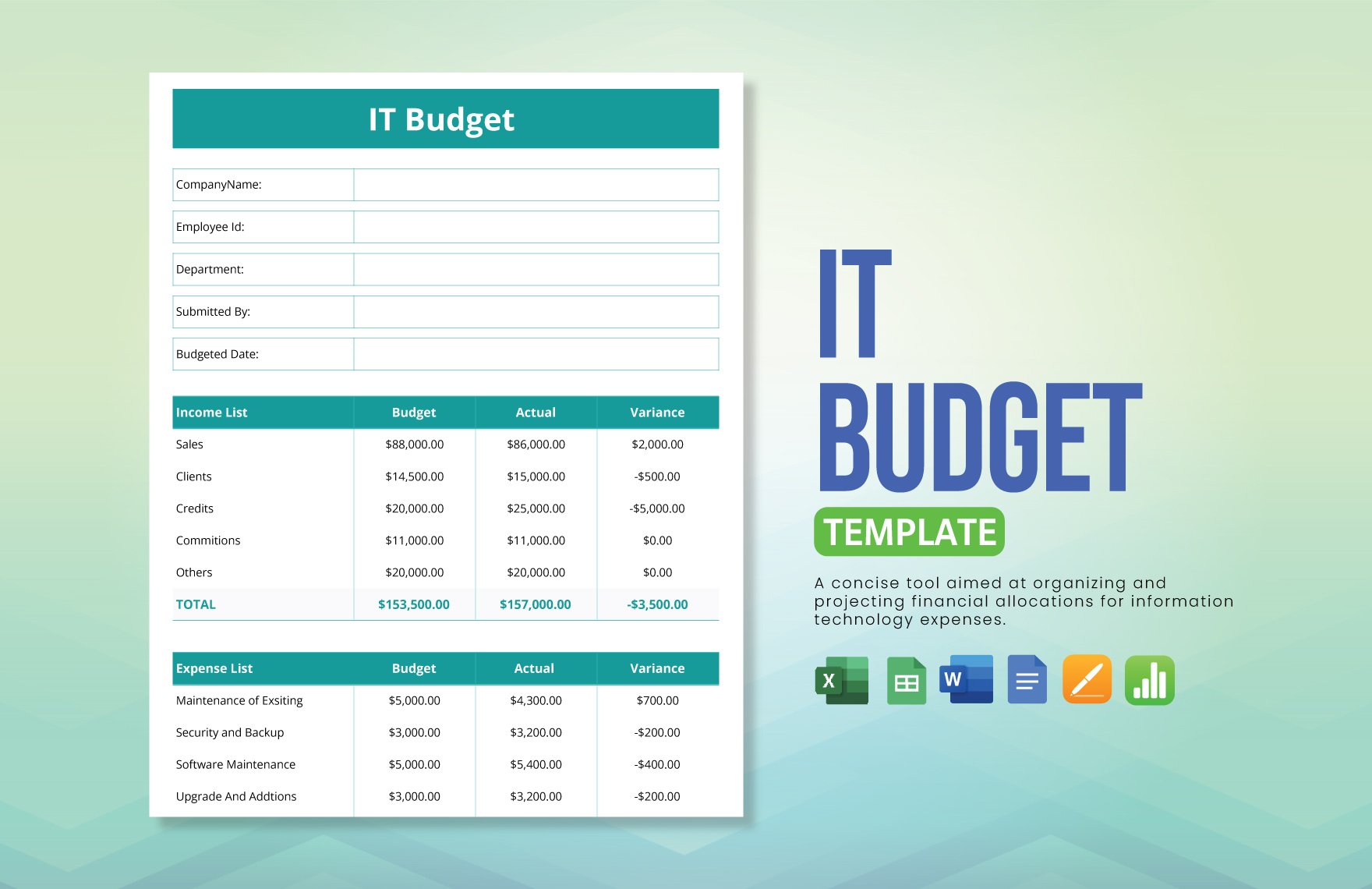 IT Budget Template in Word, Google Docs, Excel, Google Sheets, Apple Pages, Apple Numbers