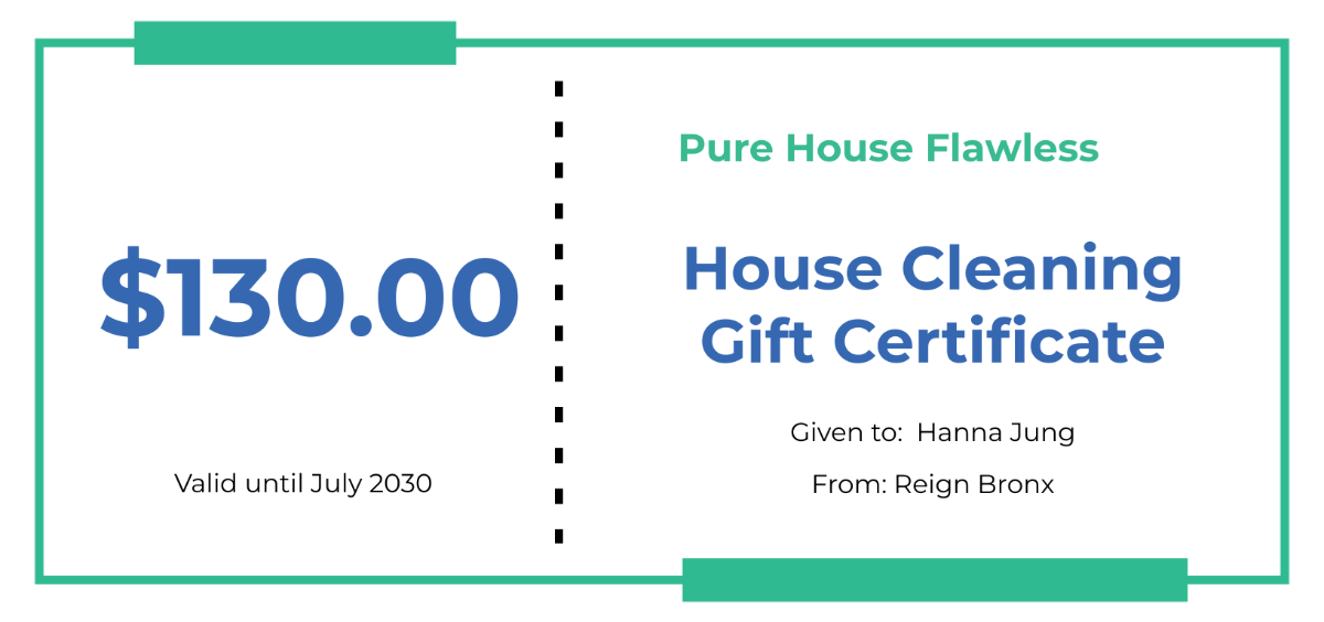 House Cleaning Gift Certificate