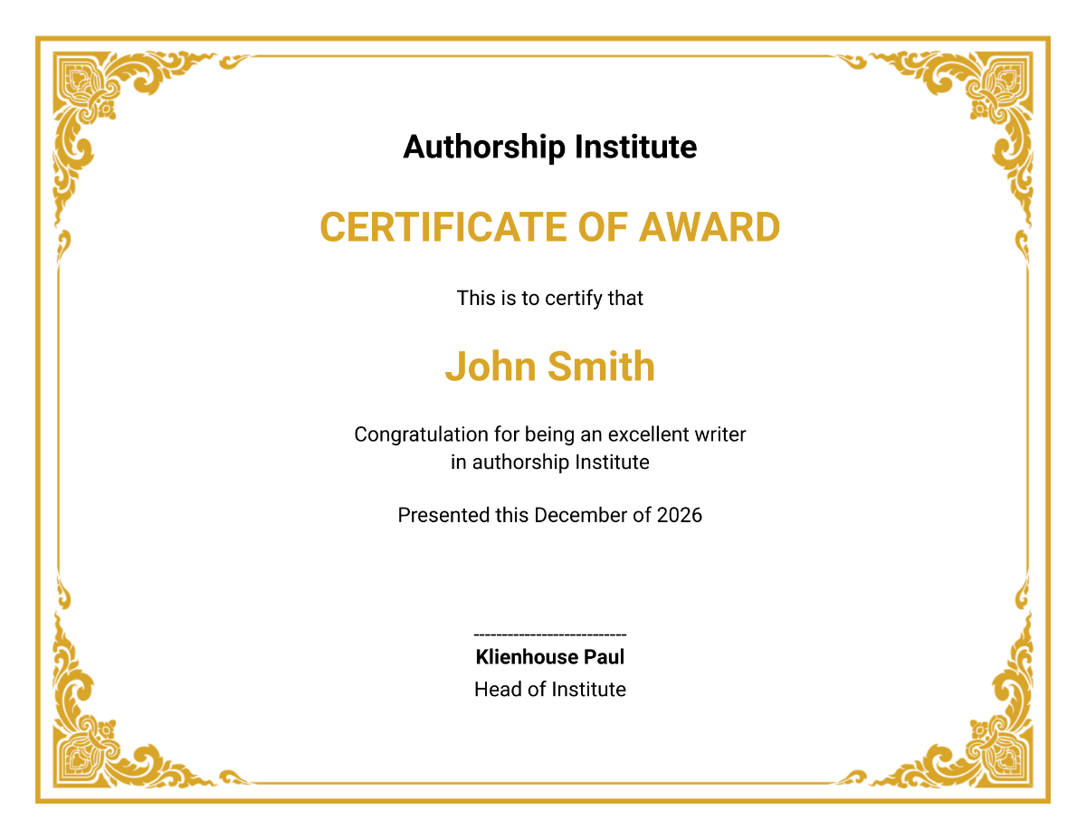 Certificate of Authentic Authorship Template - Edit Online & Download