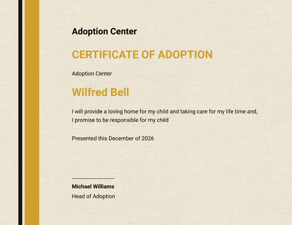 Honorary Adoption Certificate