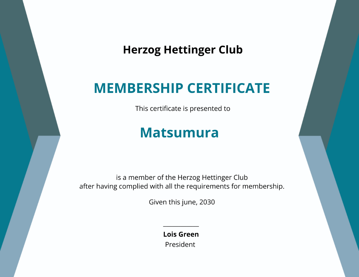 Sample  Club Membership Certificate