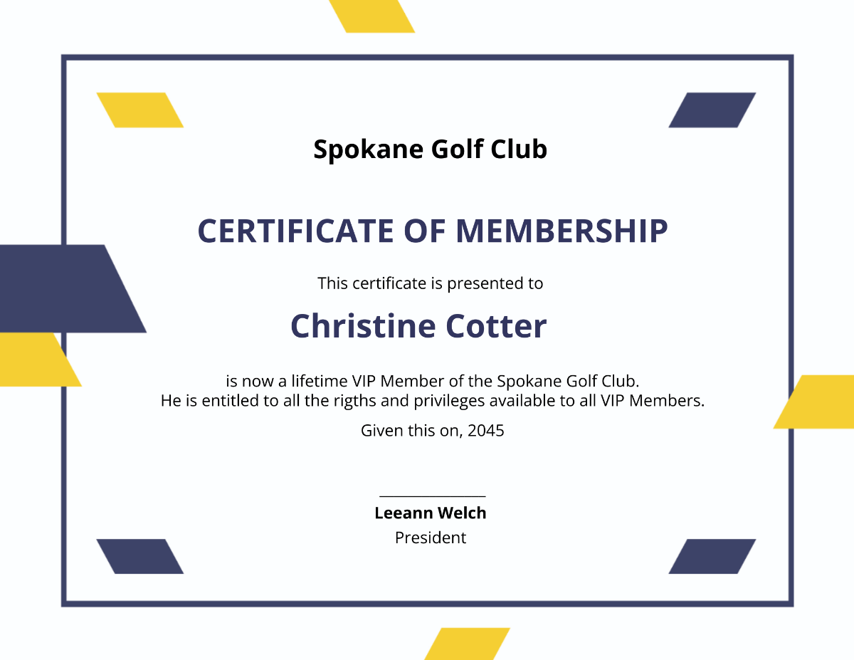 Sports Membership Certificate