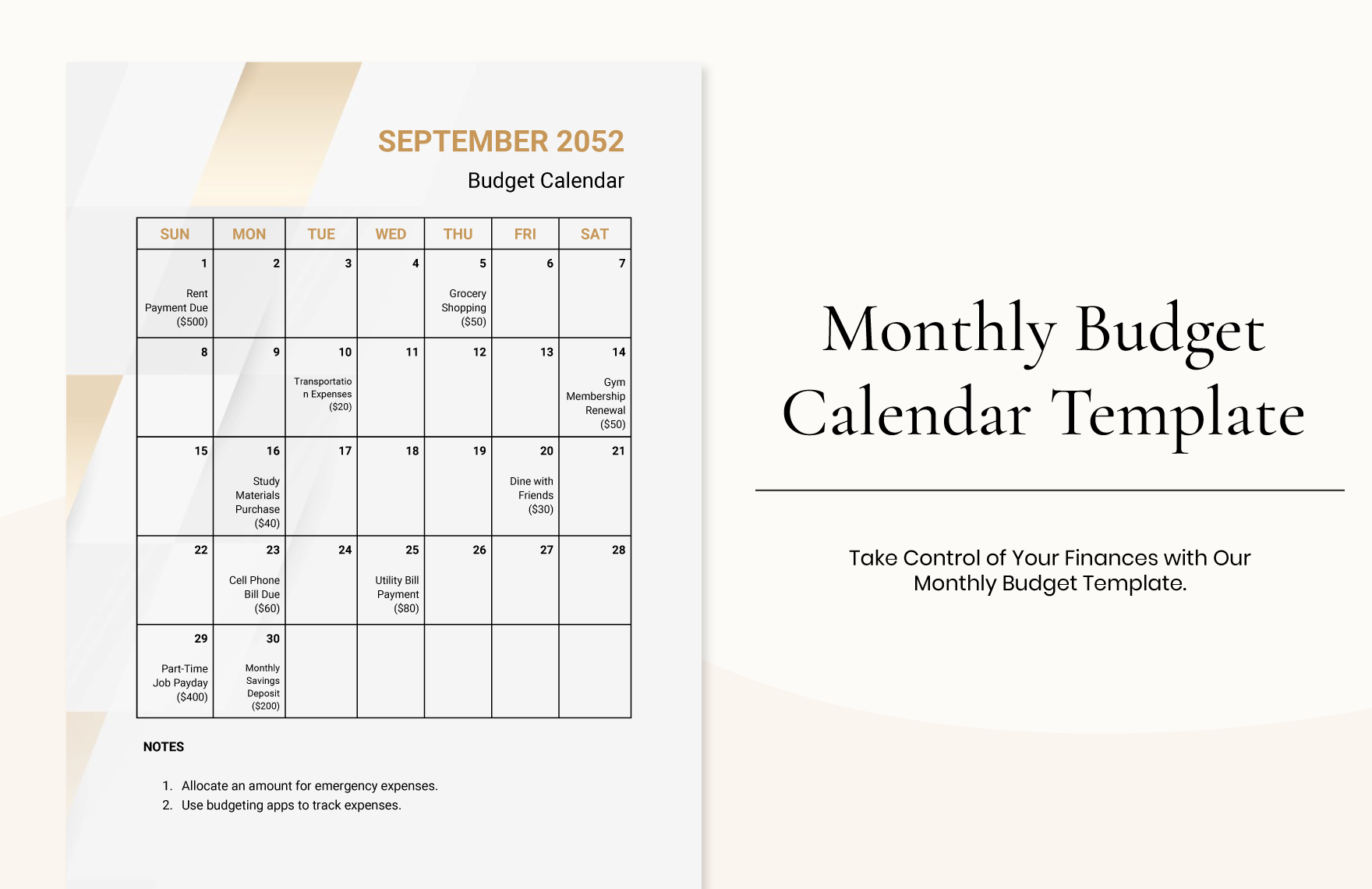 Monthly Budget Calendar Template Word, Google Docs, Excel, PDF