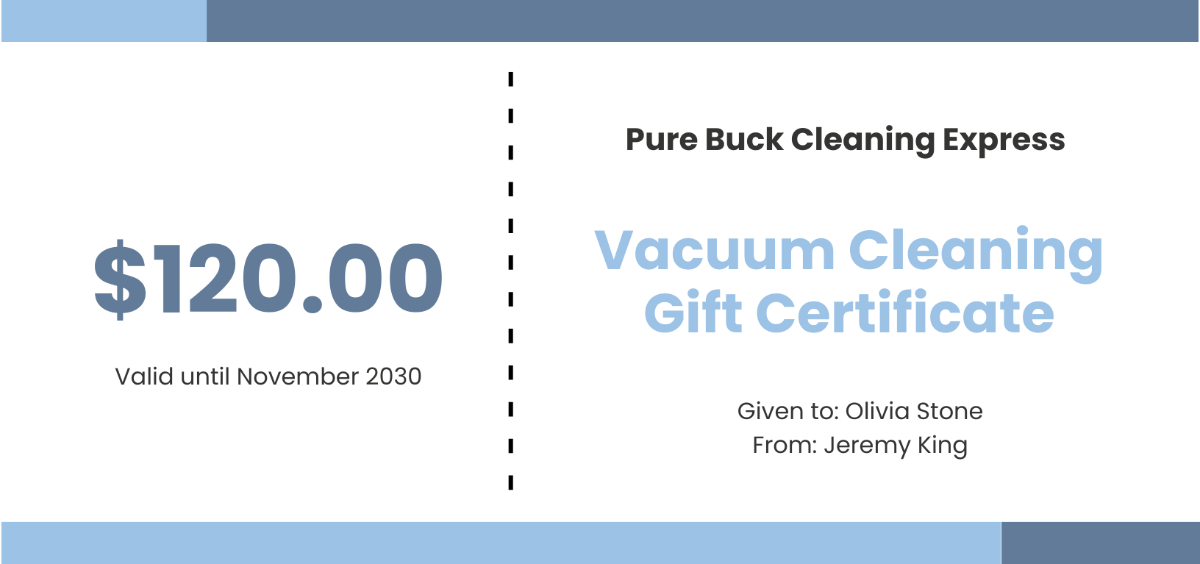 Vaccum Cleaning Gift Certificate