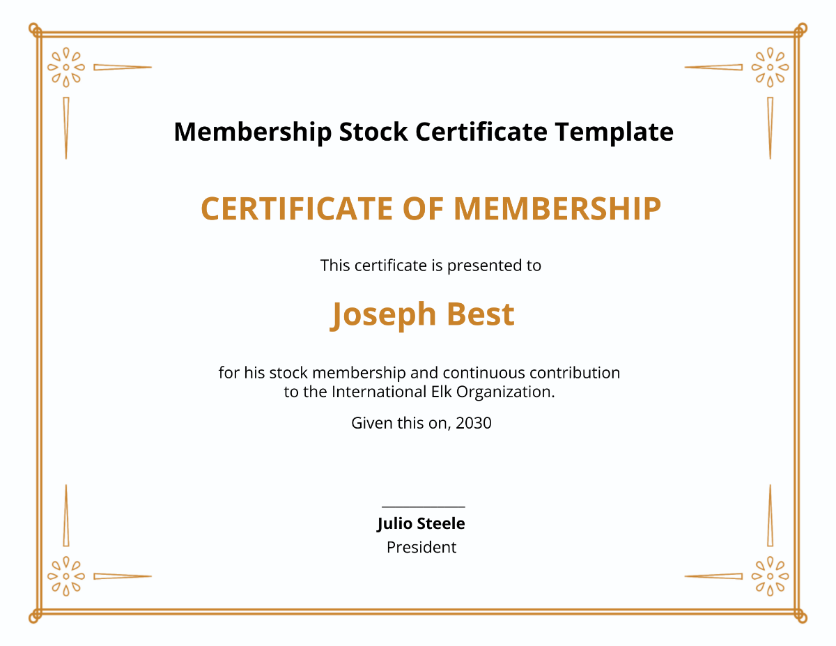 Membership Stock Certificate Template