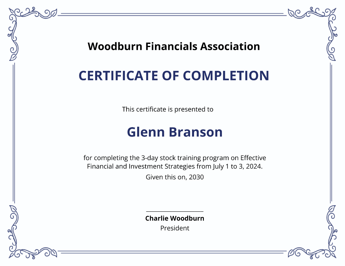 Financial Corporation Stock Certificate
