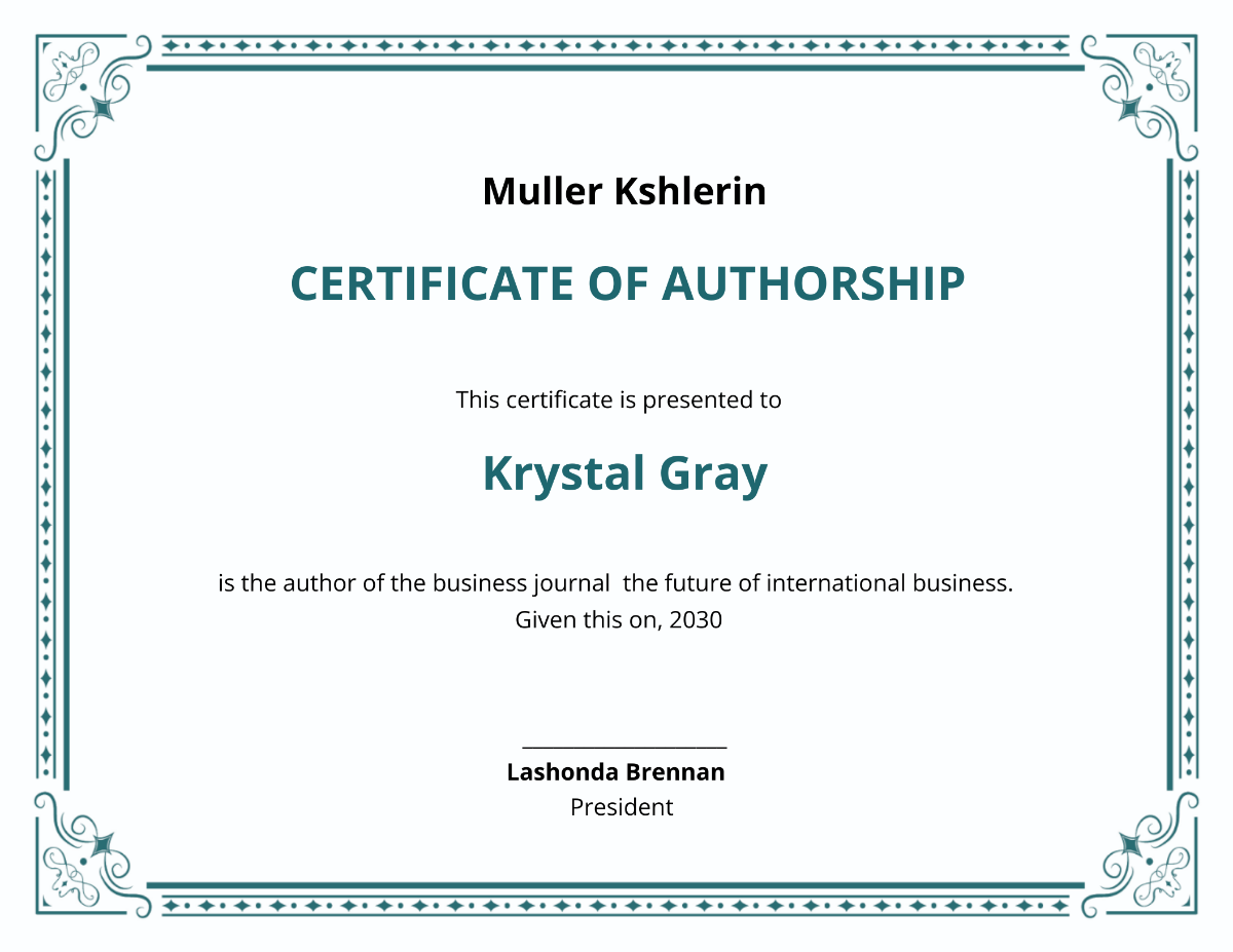 Editable Certificate Of Authorship Template - Edit Online & Download