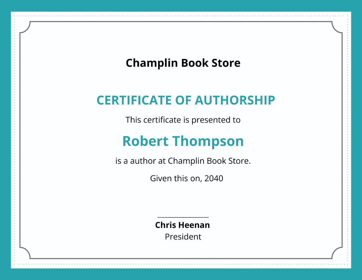 Certificate Of Authorship Book Template - Edit Online & Download