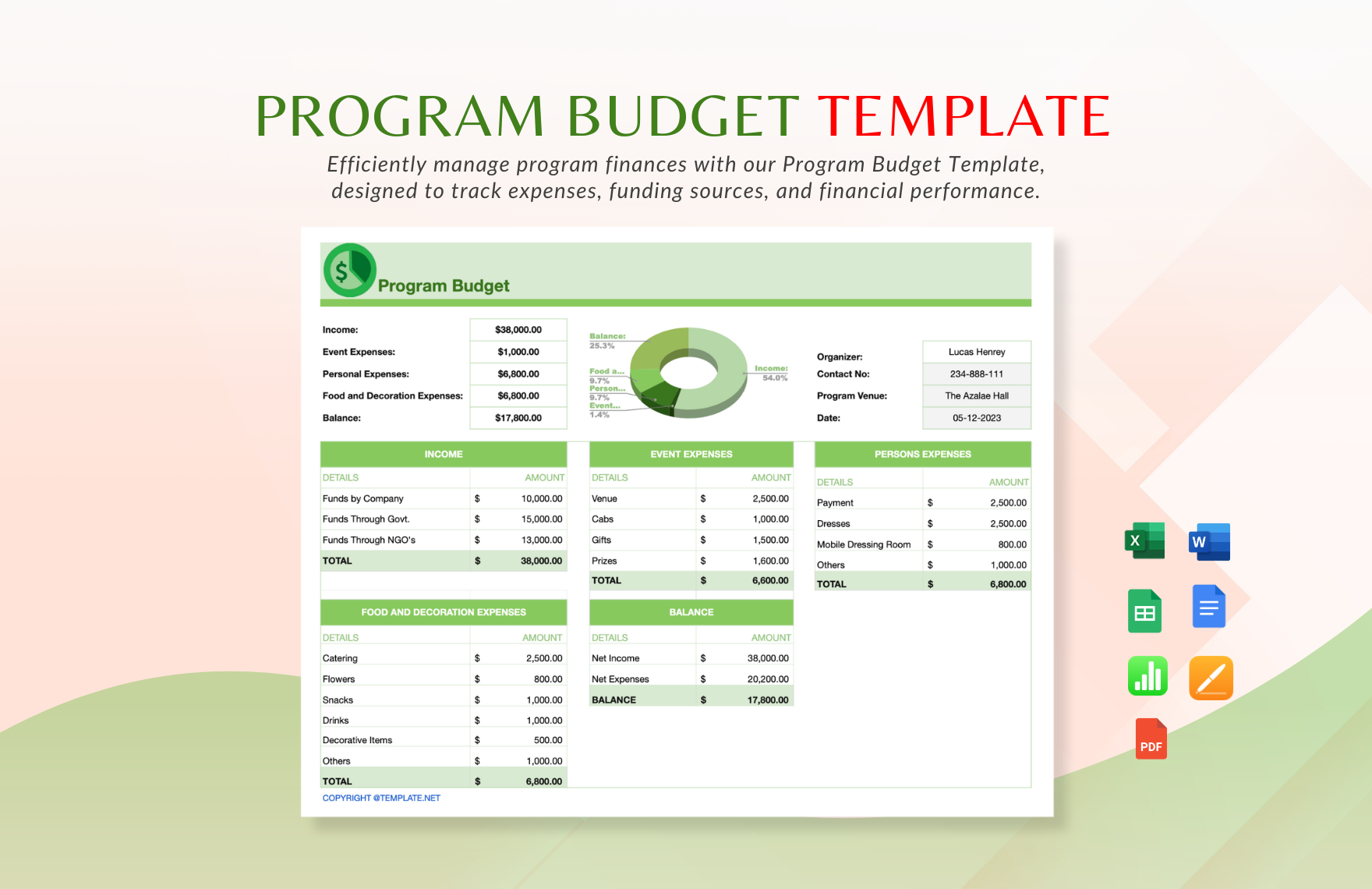 Program Budget Template in Word, Google Docs, Excel, PDF, Google Sheets, Apple Pages, Apple Numbers