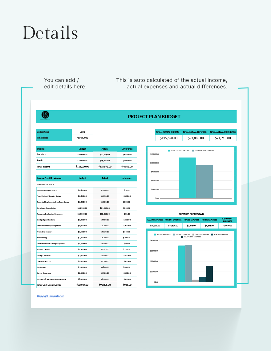 Project Plan Budget Template in Numbers, Pages, Word, Google Docs, PDF ...