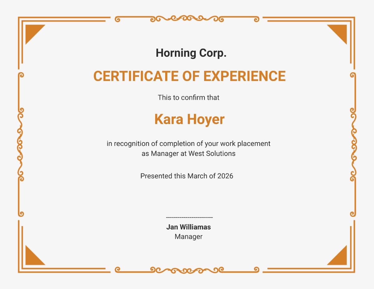 Work Placement Certificate