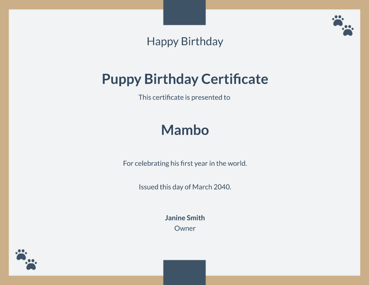 Puppy Birthday Certificate