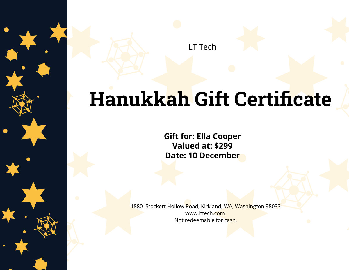 Hanukkah Gift Certificate