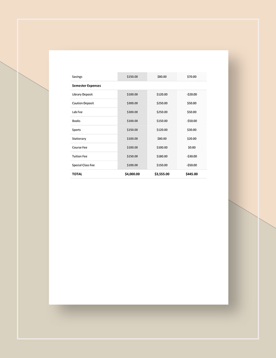 Weekly Student Budget Template