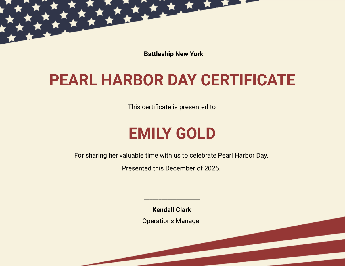 Pearl Harbor Day Certificate Template - Edit Online & Download