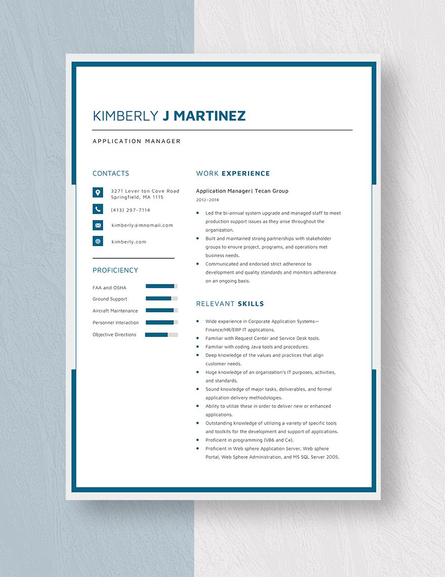 Application Manager Resume