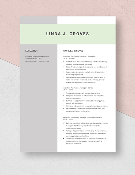 Assistant Purchasing Manager Resume Template