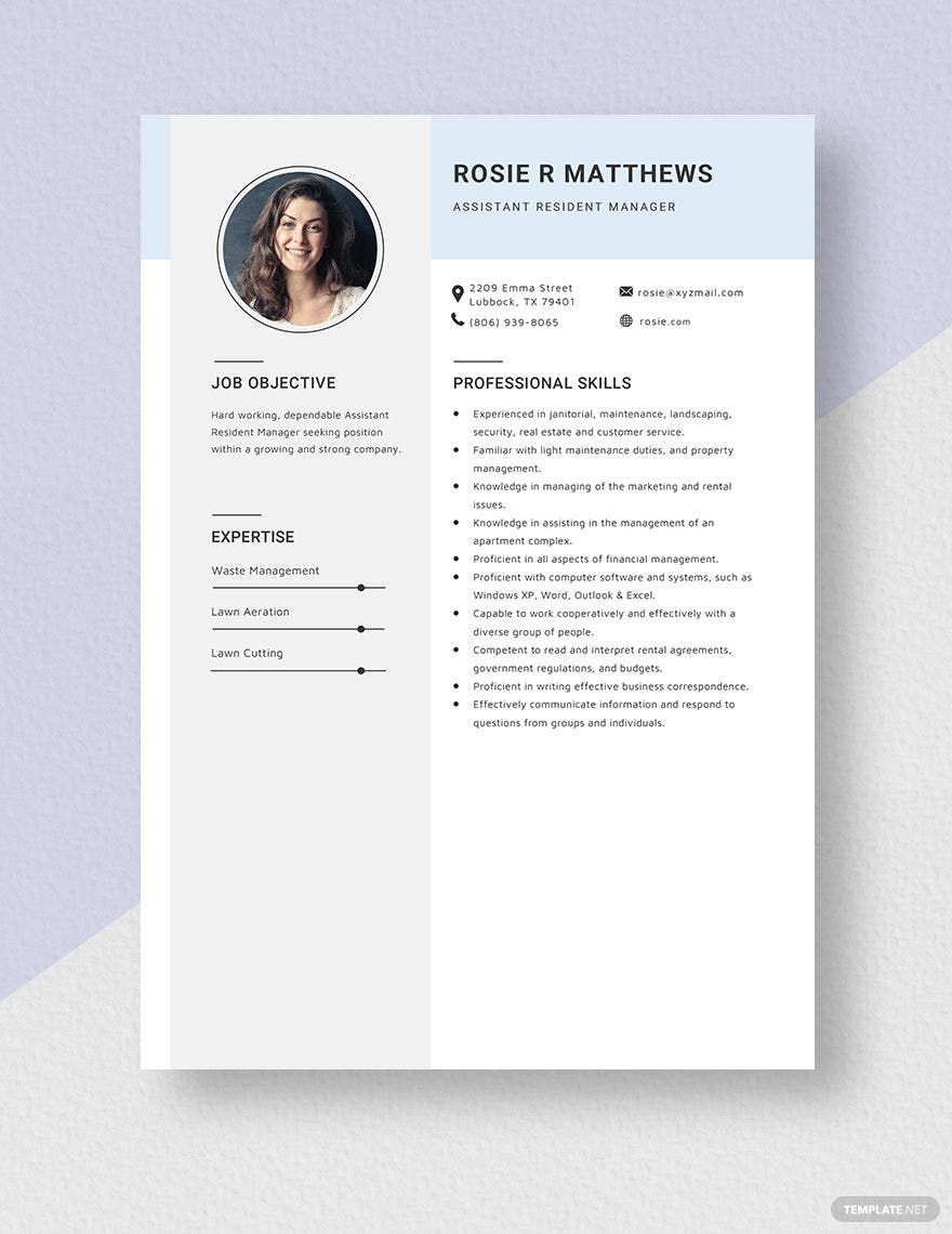 Assistant Resident Manager Resume Template