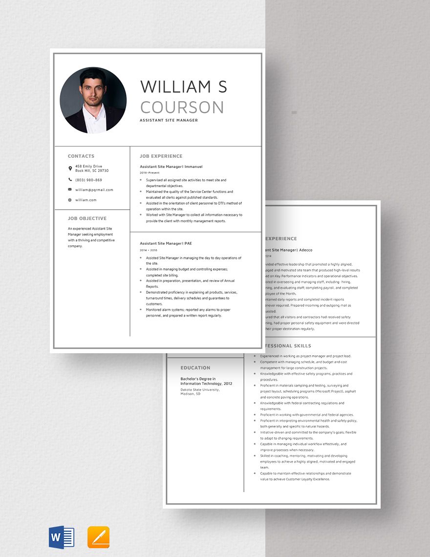 Assistant Site Manager Resume