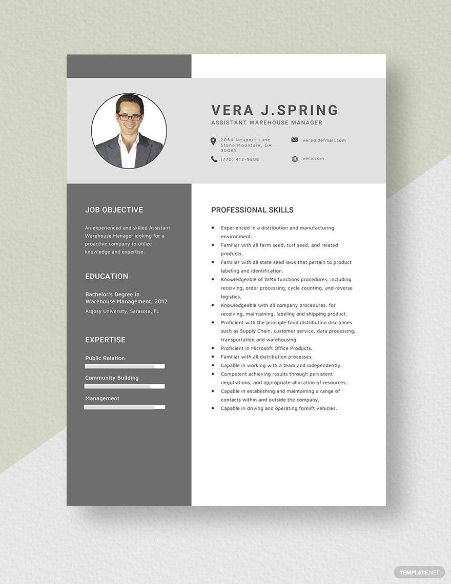 Assistant Warehouse Manager Resume Template