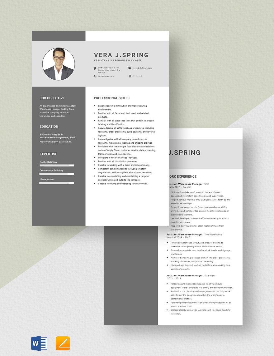 Assistant Warehouse Manager Resume