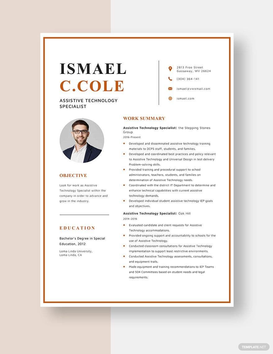 Free Assistive Technology Specialist Resume Template