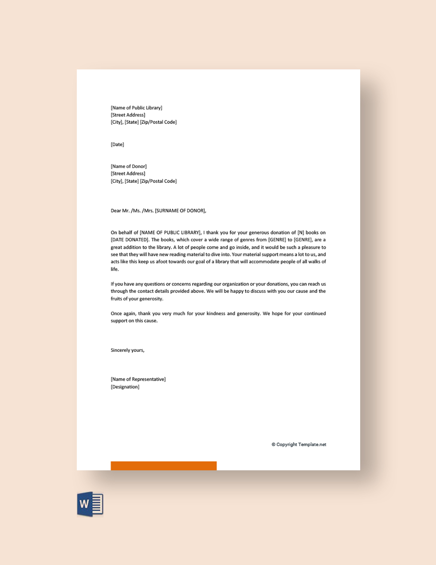 Acknowledgement Letter For Book Donation Template - Word 