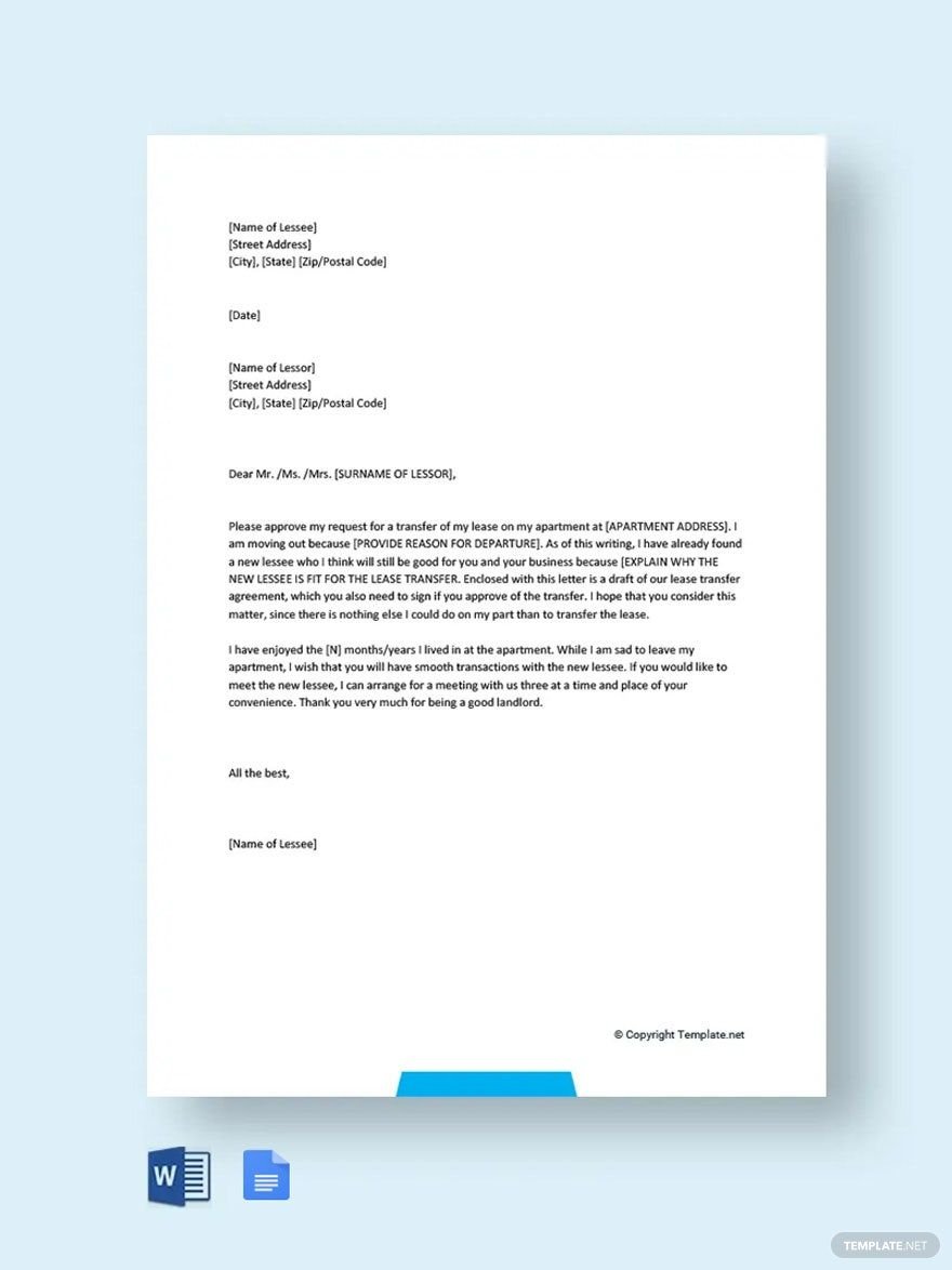 Apartment Lease Transfer Letter Template
