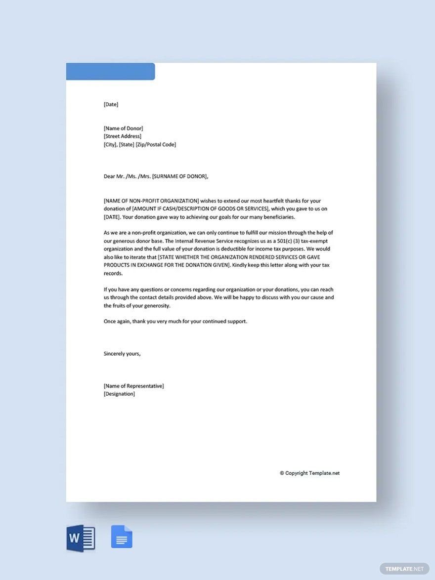 Donor Acknowledgement Letter Template