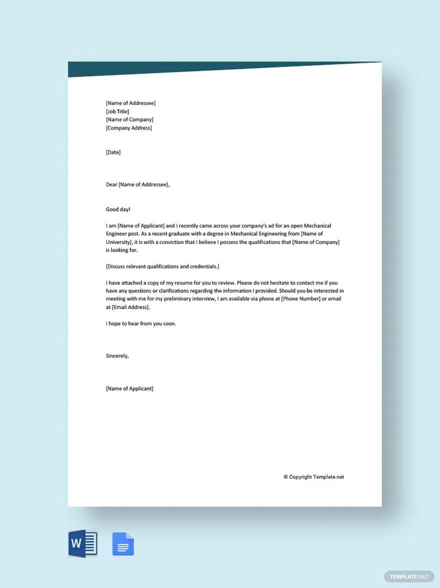 Mechanical Engineer Cover Letter Template