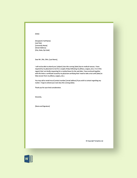 medical leave letter for college 17 Letter   Leave Google  Templates  FREE Word PDF Docs