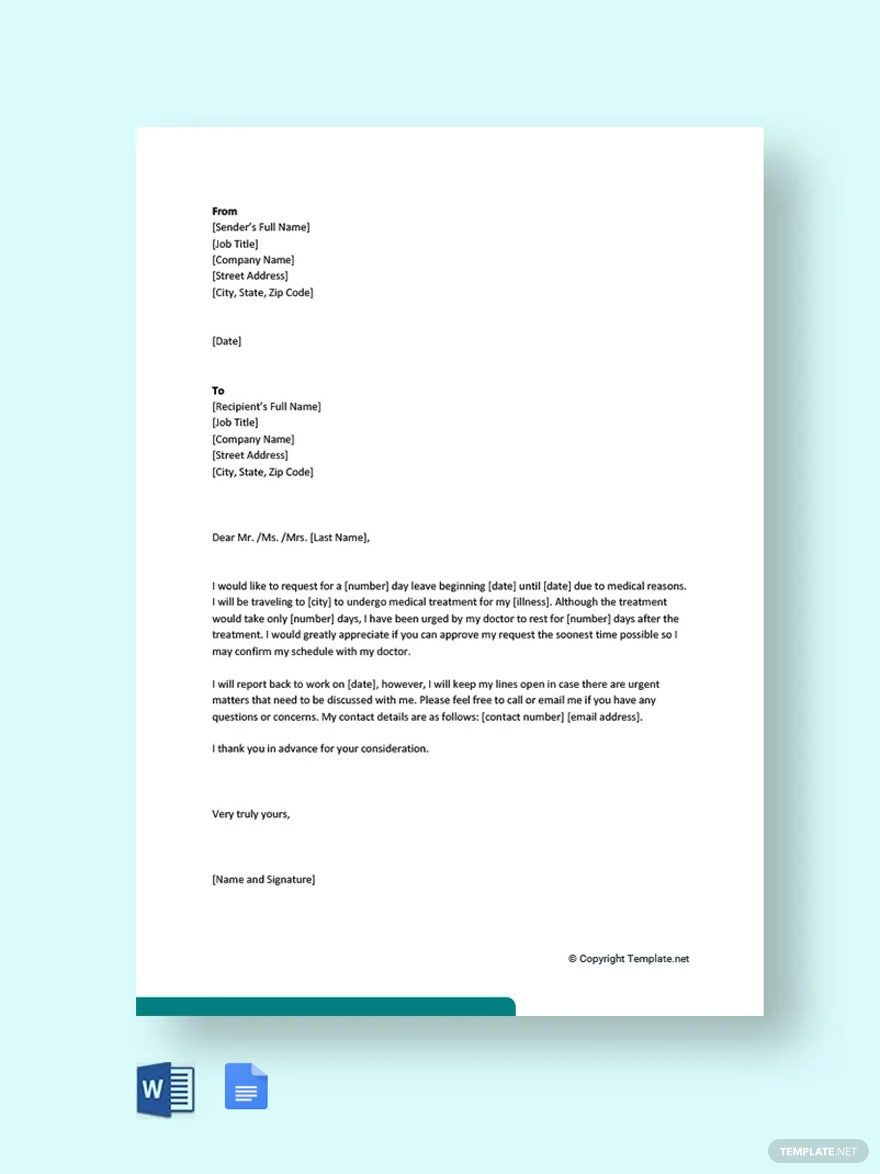 Medical Leave Letter for Employee Template