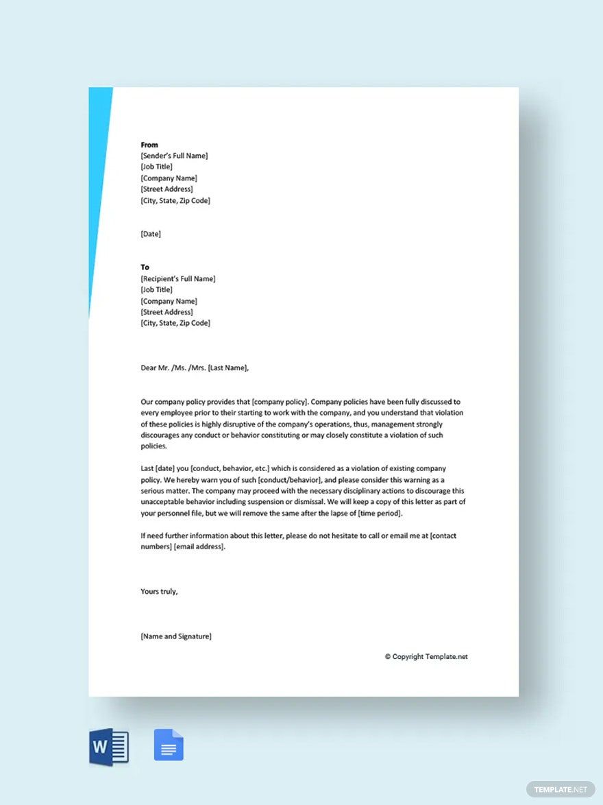 Warning Letter for Violation of Company Policy Template