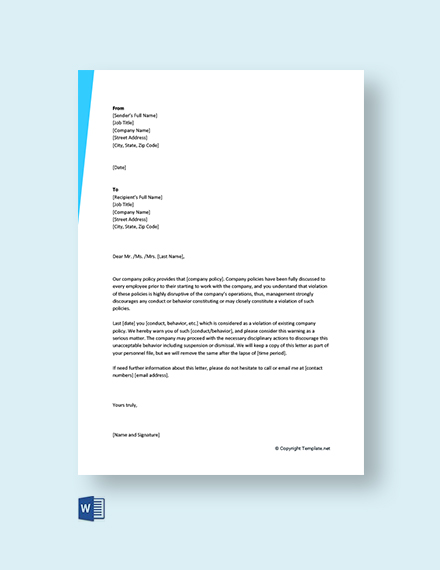 FREE Warning Letter for Damaging Company Vehicle Template - Word