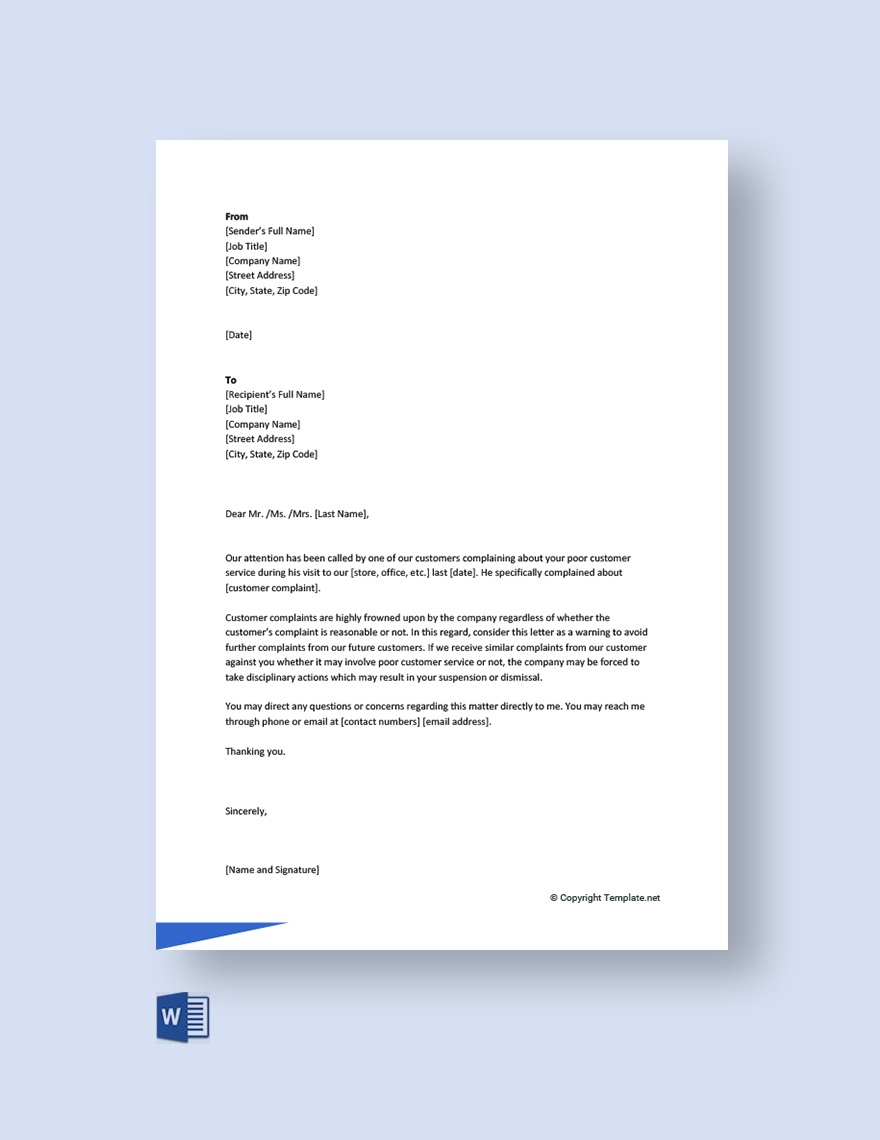 Warning Letter To Employee For Unacceptable Behavior Template - Google ...