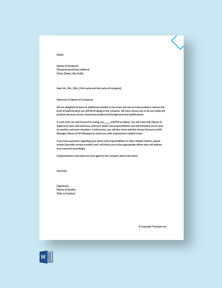 FREE Welcome Letter to New Employee Template - Word (DOC) | Google Docs ...