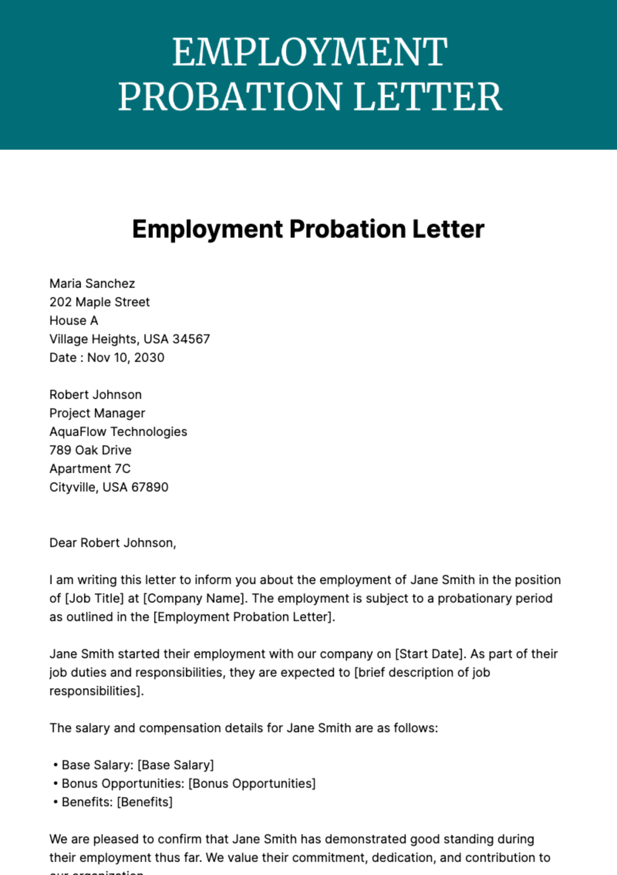 Free Employment Probation Letter Template