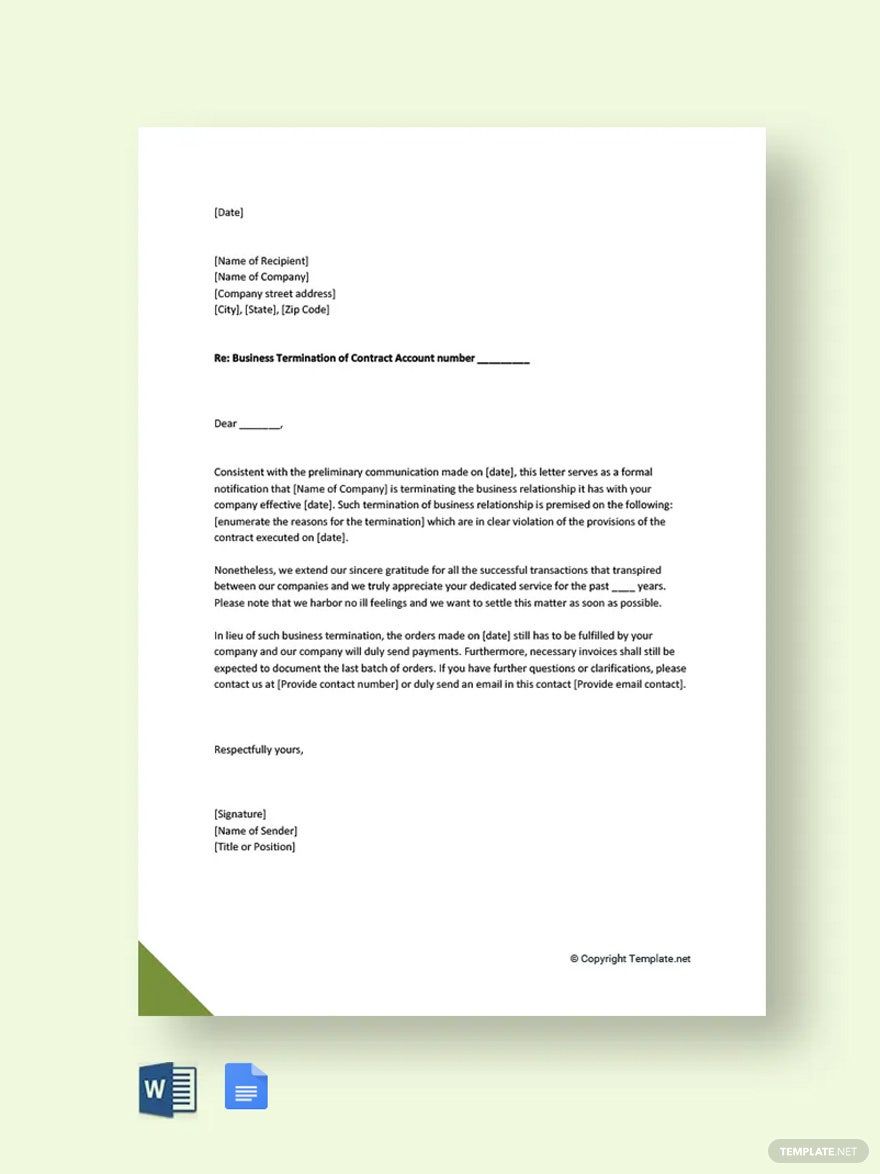 Business Termination Acceptance Letter Template