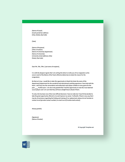 FREE Basketball Coach Resignation Letter Template in Word | Template.net