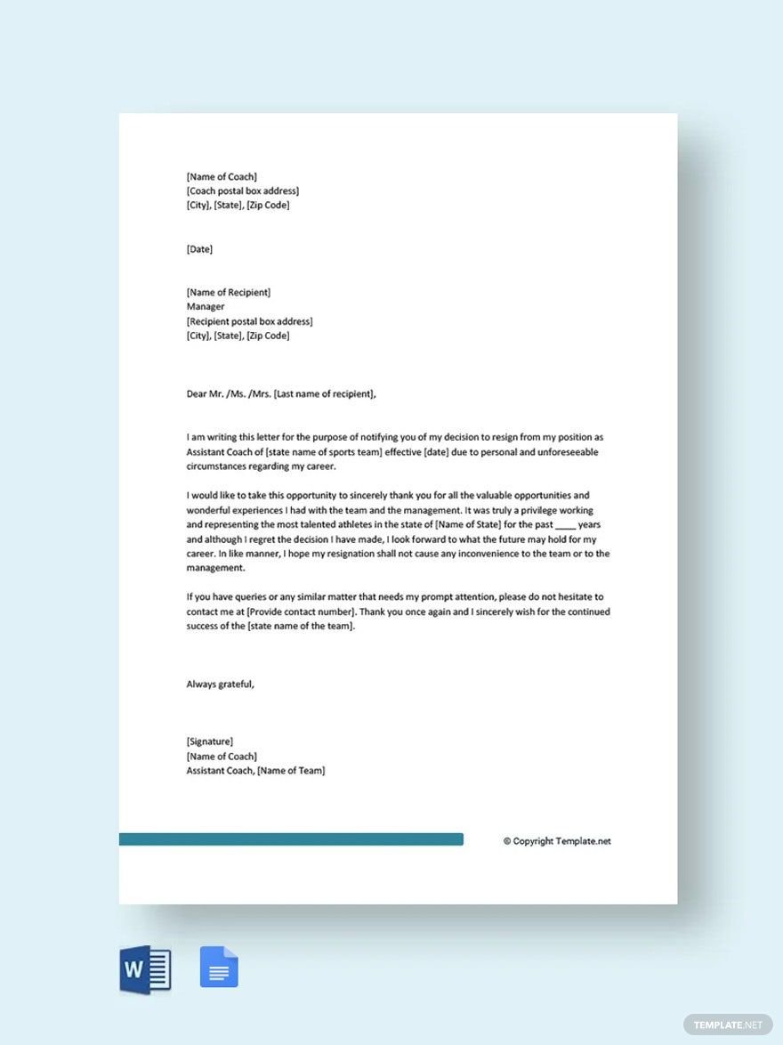 Coaching Resignation Letter Template