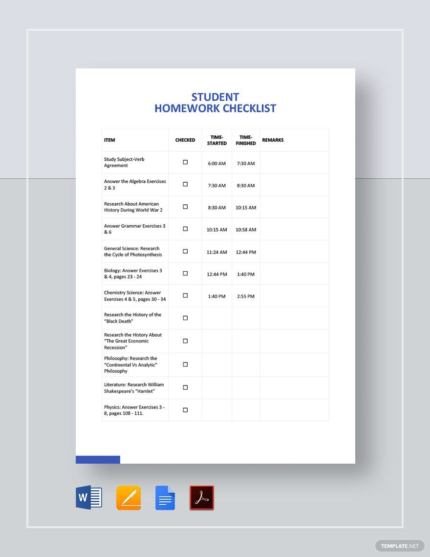 Free Blank Student Checklist Template