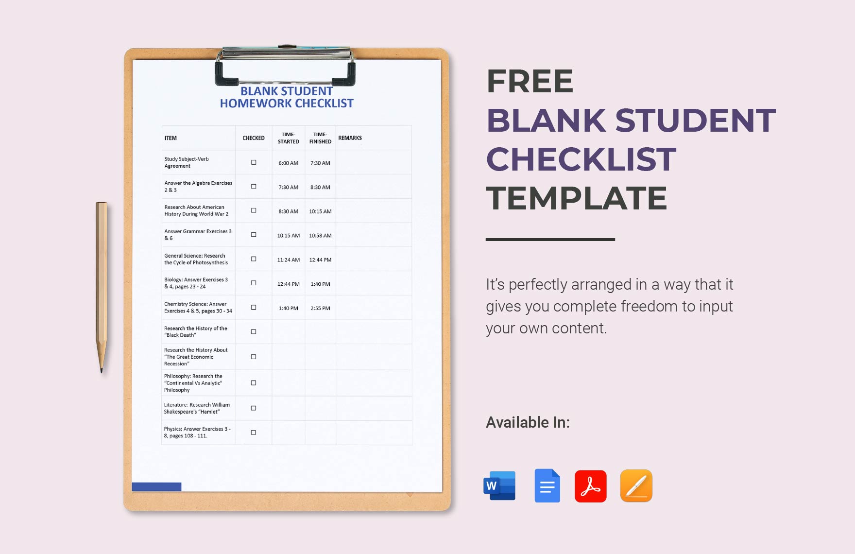 Free Blank Student Checklist Template in Word, Google Docs, PDF, Apple Pages