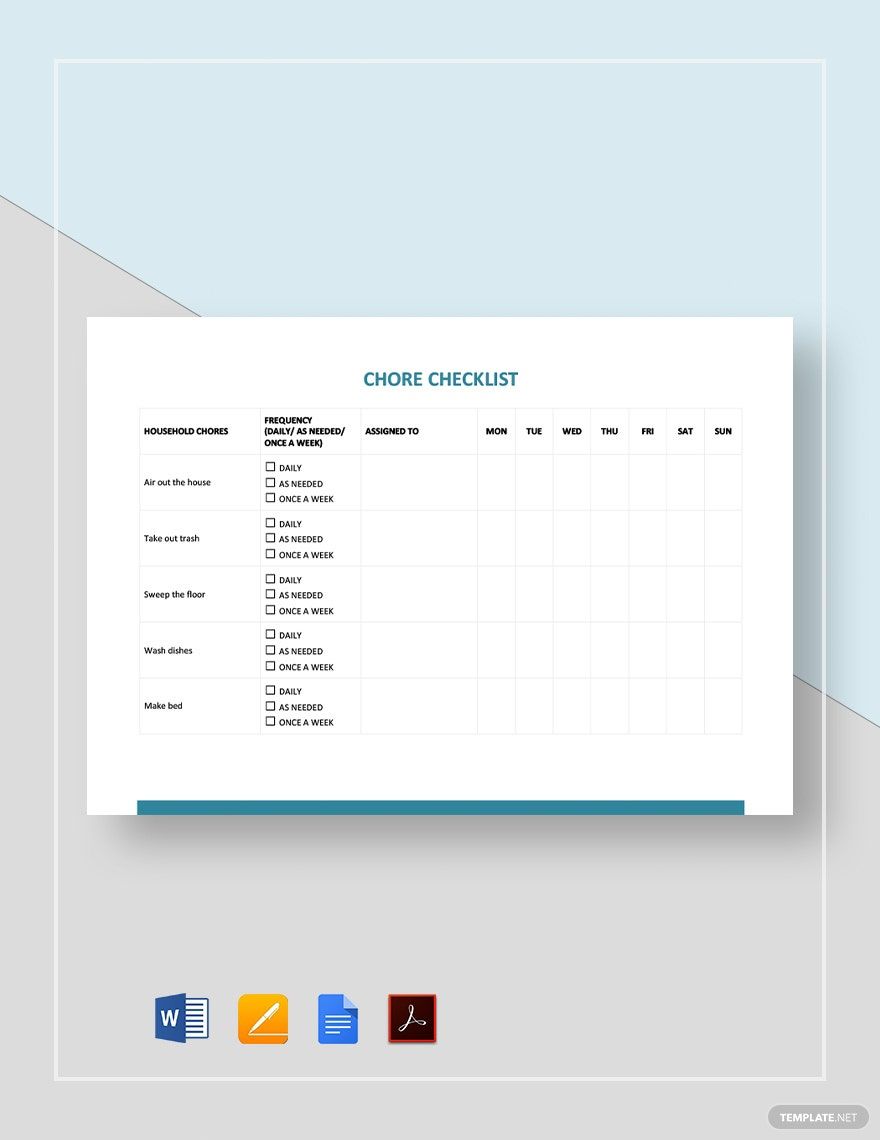 Chore Checklist Template in Word, Google Docs, PDF, Apple Pages