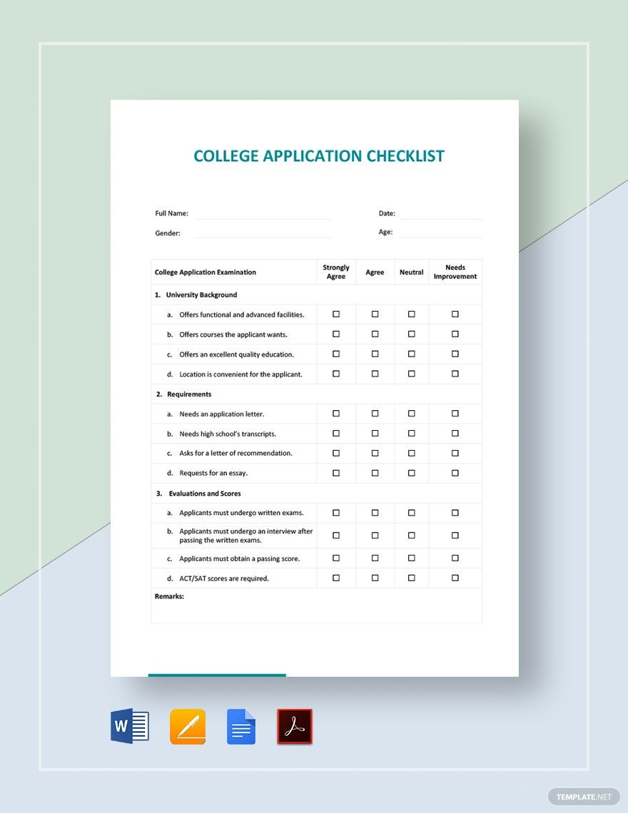 College Application Checklist Template