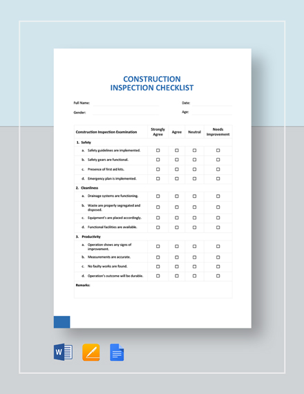 Download 13+ Inspection Checklist Templates - Word | Google Docs ...