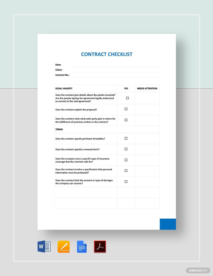 Contract Checklist Template