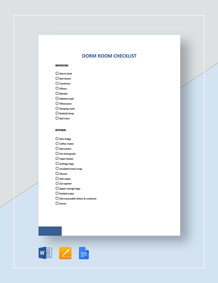 Dorm Room Checklist Template Word Google Docs Apple